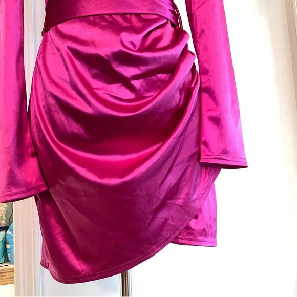 Kript Barbie Things Satin Vibrant Pink Cutout Dress - Picture 7 of 10